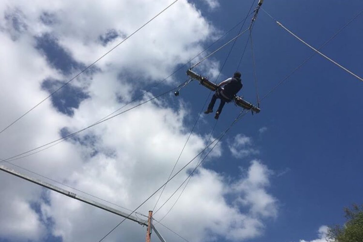 a person on a giant swing
