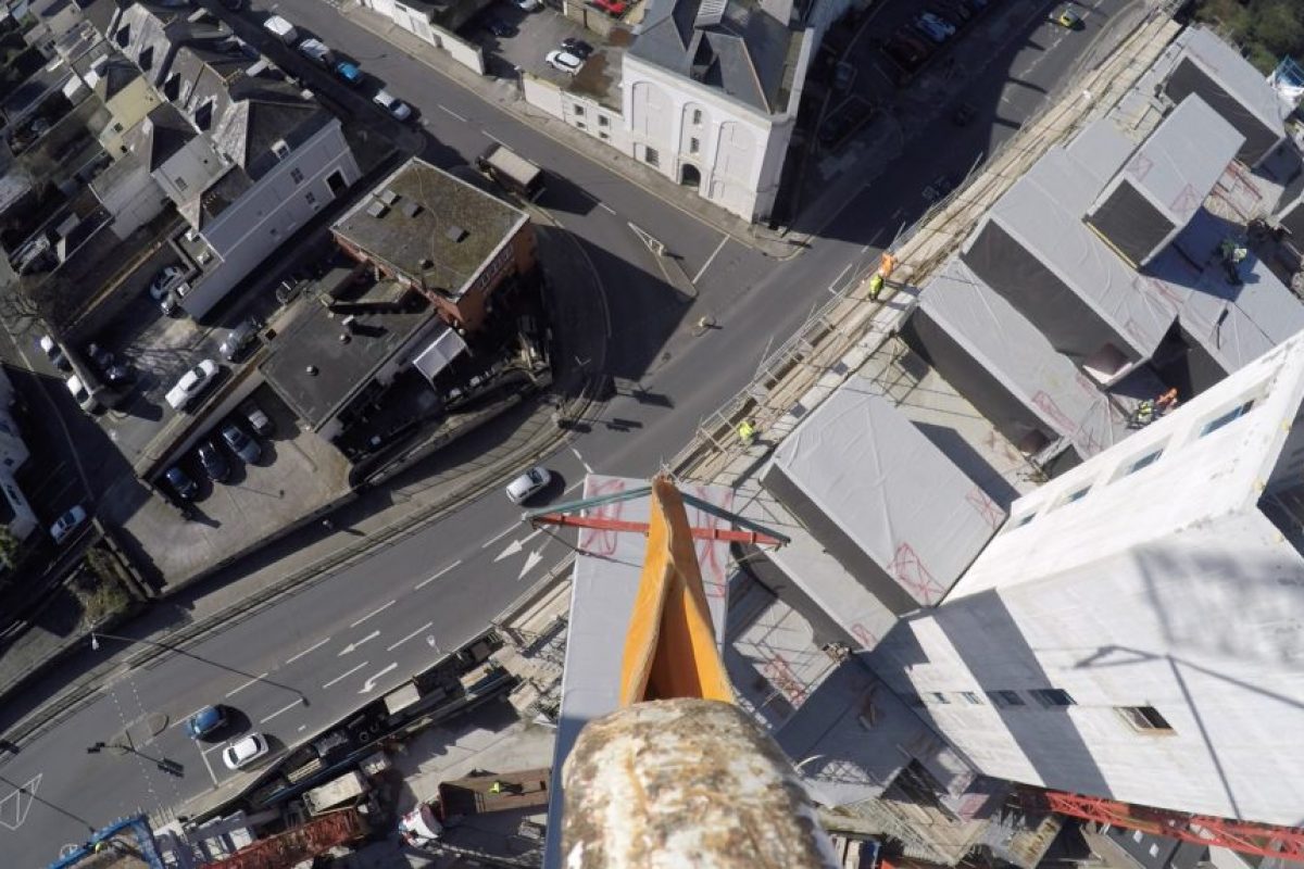 birds eye view of Plymouth street and construction of the box